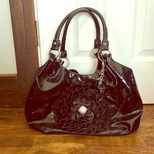 Medium Black Floral Handbag